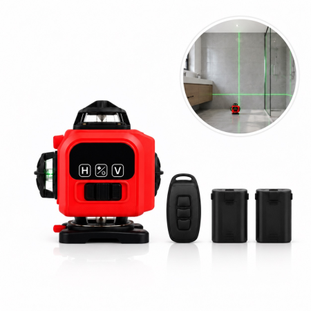 Bricolaj & Gradina - Nivela laser 4D 360° VarioShop®, 16 linii verzi, autonivelare ±3°, precizie ±1 mm/5 m, 9 accesorii incluse, 2 acumulatori 3000 mAh, telecomanda, suport magnetic, geanta de transport
