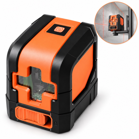 Bricolaj & Gradina - Nivela laser in cruce VarioShop®, 2 linii rosii, autonivelare, raza 15 m, precizie ±3 mm/10 m, IP54, 4 accesorii incluse suport magnetic, 2 baterii AA, geanta transport, 7,5 x 5,5 x 7,5 cm