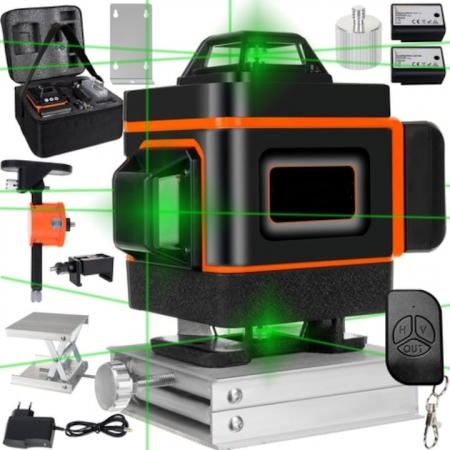 Unelte si aparate de masura - Nivela Laser VarioShop®, Masurare 4D, 360°, 16 linii, 25 m, Functie Auto-Aliniere, Suport Montare pe Perete, Rezistenta la Apa/Praf, 12 x 10 x 13 cm, Negru/Portocaliu