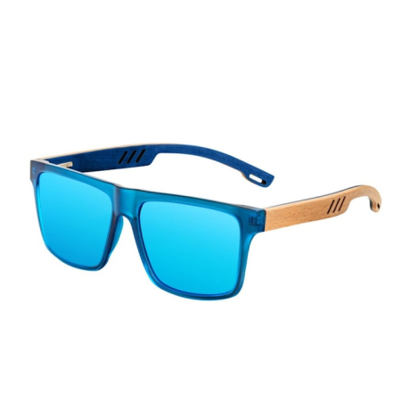 Organizare bijuterii, ceasuri & ochelari - Ochelari de soare polarizati cu protectie UV400 VarioShop®, din lemn, rama eleganta si brate din lemn, cutie de protectie, Albastru