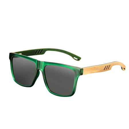 Idei cadou - Ochelari de soare polarizati cu protectie UV400 VarioShop®, din lemn, rama eleganta si brate din lemn, cutie de protectie, Verde