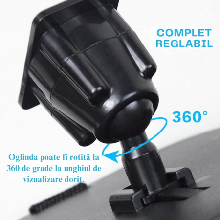 Oglinda auto supraveghere bebe VarioShop®, fixare tetiera, suport anti-alunecare, rotativa 360 grade, 30x18, 7cm, negru [11]