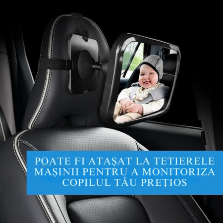 Oglinda auto supraveghere bebe VarioShop®, fixare tetiera, suport anti-alunecare, rotativa 360 grade, 30x18, 7cm, negru [10]