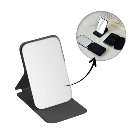 Oglinzi cosmetice - Oglinda cosmetica pliabila VarioShop®, compacta, de buzunar, ideala pentru geanta si calatorii, 7 x 10.8 cm, negru