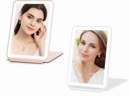 Oglinda cosmetica portabila VarioShop® cu iluminare LED, Putere 12 W, Timp de incarcare 2h, Timp de iluminare 2.5-3 h, Reincarcare prin USB, 3 tipuri de lumina, Dimensiuni 13.5 x 20 x 1.5 cm, Calitate [28]
