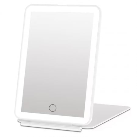 Machiaj - Oglinda Cosmetica VarioShop® cu Led pentru Machiaj, Usor de Transportat, Suport Stabil, Design Pliabil, Intensitate Reglabila, 3 Tipuri de Lumina, Rotire, cu Incarcator USB, 1000mAh, 20x13.5x1.5 cm, A