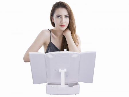 Oglinda cosmetica VarioShop® pentru machiaj cu iluminare LED, pliabila, oglinda cu marire de 5 ori, spatiu de depozitare, inalta calitate, 16.5x22.5 cm, alb [22]