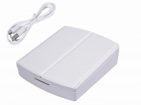 Oglinda cosmetica VarioShop® pentru machiaj cu iluminare LED, pliabila, oglinda cu marire de 5 ori, spatiu de depozitare, inalta calitate, 16.5x22.5 cm, alb [57]