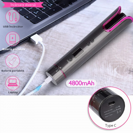 Ondulator Automat VarioShop®, pentru bucle lejere, naturale si rapide, 4 trepte de viteza, alegerea directiei buclelor, afisaj LCD, fara fir, husa inclusa, incalzire rapida, indicator de temperatura s [33]