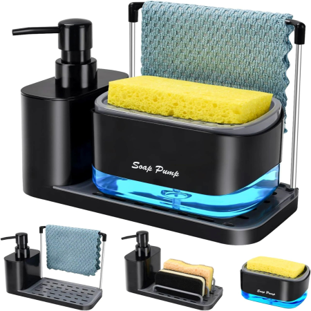 Casa & Bucatarie - Organizator de bucatarie 3 in 1 VarioShop®, cu dozator de detergent, suport pentru burete si laveta, design modern, practic si compact