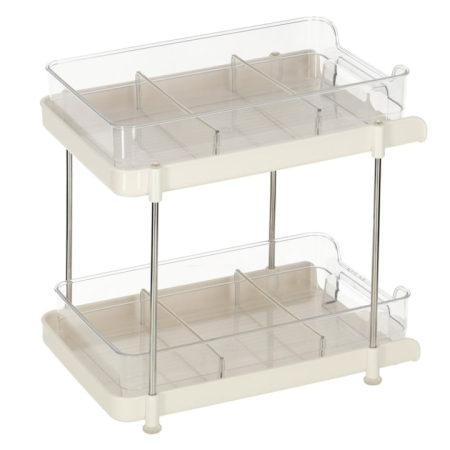 Curatenie, Organizare si Depozitare - Organizator multifunctional cu 2 niveluri VarioShop®, cu sertare extensibile si separatoare, ideal pentru bucatarie, baie sau birou, 28 x 16 x 6, Alb