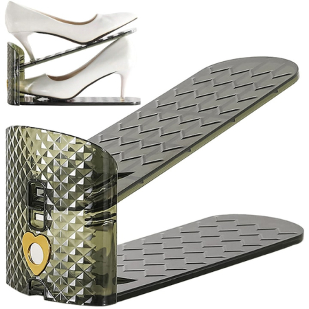 Organizatoare imbracaminte si incaltaminte - Organizator pantofi VarioShop®, suport reglabil in 3 trepte, design transparent, elegant, compact, economiseste spatiu, 27 x 12 x 10 cm, Verde