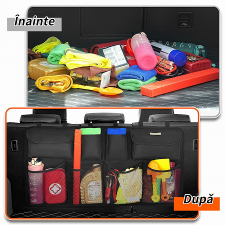 Organizator Portbagaj Auto VarioShop® - 8 Compartimente Spatioase, Usor de Montat si Spalat, Fabricat din Poliester Impermeabil Oxford, Dimensiuni 46 cm x 88 cm, Negru, Rezistent la Apa, Ideal pentru  [8]