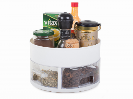 Organizator rotativ pentru bucatarie VarioShop®, cu sertare de condimente si lingurite din plastic, design compact si rotund, 13x22, 5 cm [22]