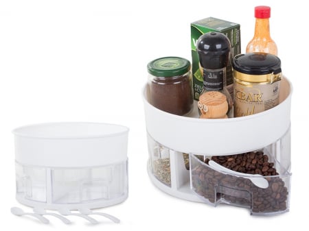 Organizator rotativ pentru bucatarie VarioShop®, cu sertare de condimente si lingurite din plastic, design compact si rotund, 13x22, 5 cm [19]