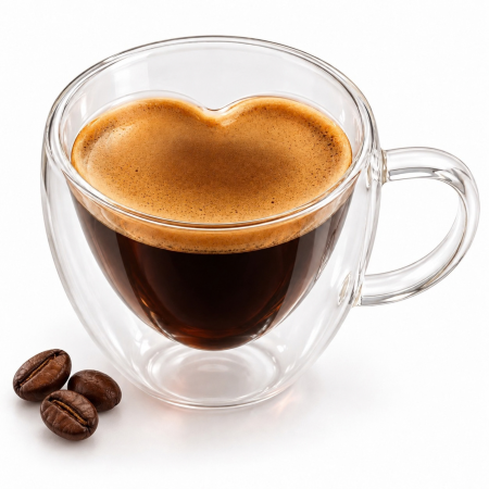 Termosuri, cani si sticle - Cana termica cu pereti dubli VarioShop®, pentru cafea si ceai, forma inima, maner, sticla borosilicata, 240 ml, transparent
