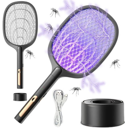 Articole daunatori - Paleta electrica anti tantari VarioShop®, cu lampa UV, suport, baterie reincarcabila, incarcare USB, 52x21.5 cm, negru