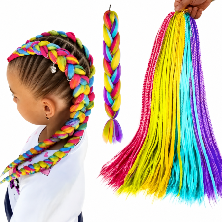 Accesorii par - Par sintetic colorat VarioShop®, pentru impletituri si coafuri, fibra rezistenta la temperaturi ridicate, 60 cm, multicolor