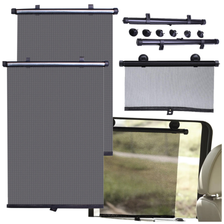 Parasolare auto - Parasolar auto rulabil VarioShop, set 2 buc, protectie UV, fixare cu ventuze si velcro, negru, pentru geam lateral