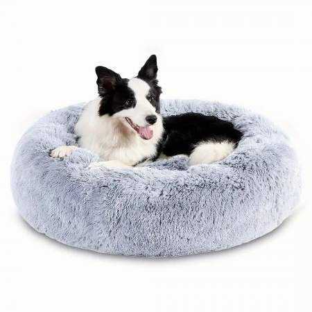 Petshop - Pat/Culcus VarioShop®, pentru caini sau pisici, captusit, moale, confortabil, calduros, durabil, impermeabil, baza anti-alunecare, model rotund, margini inaltate, usor de curatat, 60 cm, Gri