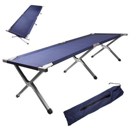 Saci de dormit - Pat de camping VarioShop®, pliabil, cadru din otel, sarcina maxima 150 kg, husa de transport 190.5x70.5 cm, albastru