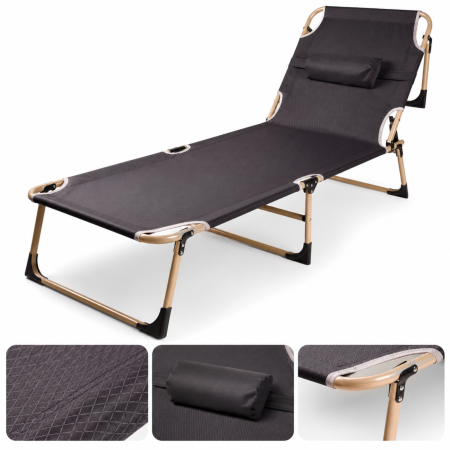 Scaune, mese si umbrele camping - Pat pliabil VarioShop®, pentru camping, pescuit si relaxare in aer liber, cadru din otel, suport reglabil, 193 x 66 x 23 cm, gri/bej