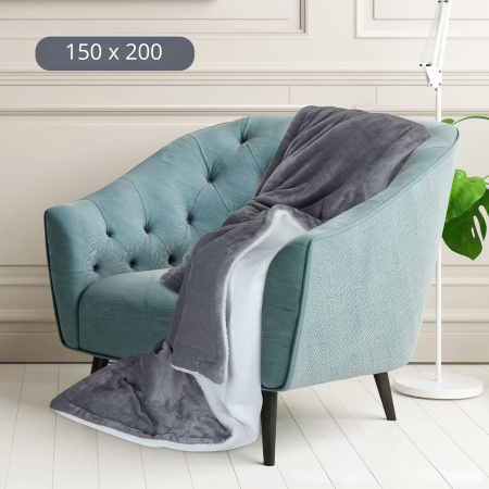 Paturi si cuverturi - Patura groasa fata-verso 150x200 cm VarioShop, moale, calduroasa si eleganta, ideala pentru pat sau canapea, gri inchis