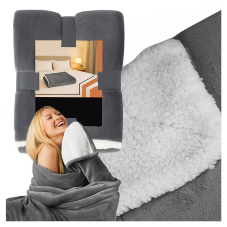 Patura groasa fata-verso 150x200 cm VarioShop, moale, calduroasa si eleganta, ideala pentru pat sau canapea, gri inchis