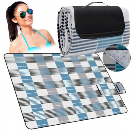 Patura pentru picnic VarioShop, Ideala pentru plaja, campare, yoga, gimnastica, picnic, Impermeabila, Folie de aluminiu, Gri cu albastru, 200 x 200 cm [9]