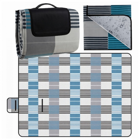 Saltele camping si izopren - Patura pentru picnic VarioShop, Ideala pentru plaja, campare, yoga, gimnastica, picnic, Impermeabila, Folie de aluminiu, Gri cu albastru, 200 x 200 cm
