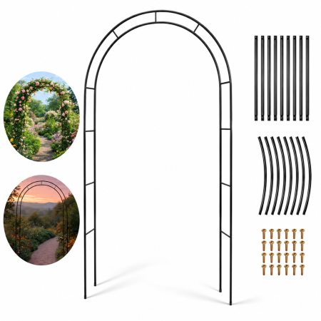 Accesorii pentru gradina - Pergola de gradina VarioShop®, pentru plante cataratoare, structura din fier, decor exterior, 240 x 140 x 38 cm, negru