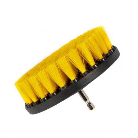 Produse cosmetica auto - Perie Curatare Universala VarioShop® cu Adaptor pentru Bormasina Autofiletanta, Duritate Medie, Diametrul 12.5 cm, Galbena/Negru