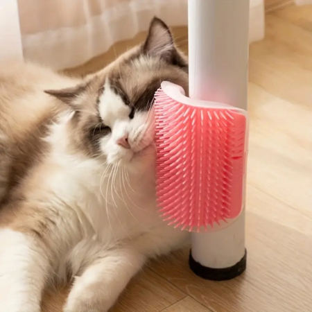 Ingrijire & Joaca - Perie de colt pentru zgariat pisici VarioShop®, cu catnip inclus, montare universala, usor de curatat, ideala pentru joaca si ingrijirea blanii, Roz