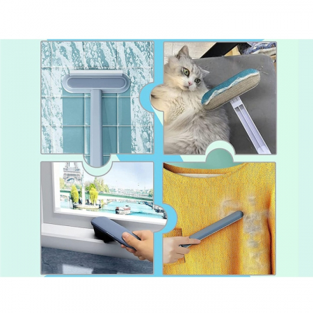 Perie de Curatat 4 in 1 VarioShop®, Multifunctionala, Design Detasabil, Perie pentru Indepartarea Parului de Animale Inclusa, Gama Mare de Utilizare, 46 x 18cm, Alb / Albastru [11]