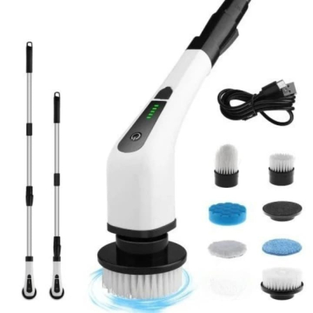 Perie electrica de curatat 7 in 1 VarioShop®, Maner Extensibil, Fara Fir, 2 viteze, Accesorii pentru Dus baie, Bucatarie, Cada, Gresie, Perete, Ferestre, Alte suprafete,  Alb