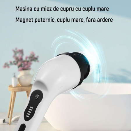Perie electrica de curatat VarioShop®, Aparat Reincarcabil cu 9 Capete Interschimbabile, Fara Fir, 2 viteze, Zgomot Redus, Baterie 2600mAh, Alb [10]