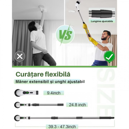 Perie electrica de curatat VarioShop®, Aparat Reincarcabil cu 9 Capete Interschimbabile, Fara Fir, 2 viteze, Zgomot Redus, Baterie 2600mAh, Alb [7]