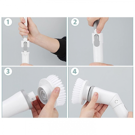 Perie Electrica Rotativa VarioShop®, 6 Capete Inlocuibile, pentru Zone Inaccesibile, Maner Extensibil, Baterie Reincarcabila, Rezistenta la Apa, Alb [9]