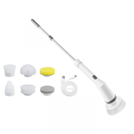 Perie Electrica Rotativa VarioShop®, 6 Capete Inlocuibile, pentru Zone Inaccesibile, Maner Extensibil, Baterie Reincarcabila, Rezistenta la Apa, Alb [12]