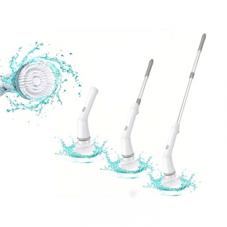 Perie Electrica Rotativa VarioShop®, 6 Capete Inlocuibile, pentru Zone Inaccesibile, Maner Extensibil, Baterie Reincarcabila, Rezistenta la Apa, Alb [14]