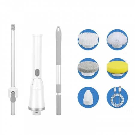 Perie Electrica Rotativa VarioShop®, 6 Capete Inlocuibile, pentru Zone Inaccesibile, Maner Extensibil, Baterie Reincarcabila, Rezistenta la Apa, Alb [13]