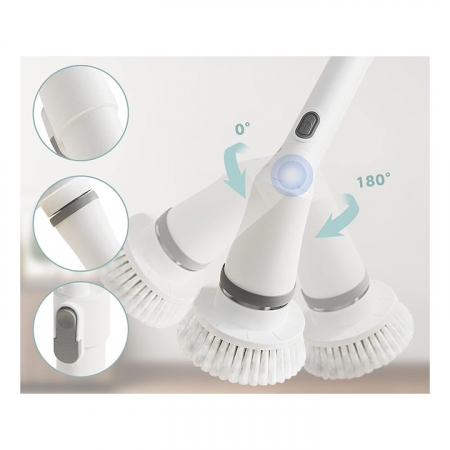 Perie Electrica Rotativa VarioShop®, 6 Capete Inlocuibile, pentru Zone Inaccesibile, Maner Extensibil, Baterie Reincarcabila, Rezistenta la Apa, Alb [11]