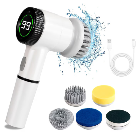 Perii electrice - Perie electrica rotativa VarioShop®, fara fir, 5 accesorii interschimbabile, afisaj LCD, acumulator reincarcabil, comutator impermeabil, pentru bucatarie si baie