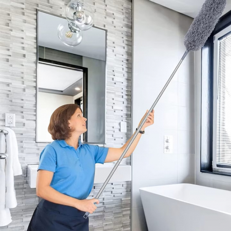 Perie/pamatuf pentru praf VarioShop®, Maner Extensibil pana la 250 cm, Pentru zone greu accesibile, Material microfibra, Antiderapant, Gri [18]
