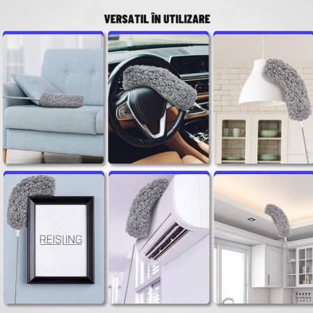 Perie/pamatuf pentru praf VarioShop®, Maner Extensibil pana la 250 cm, Pentru zone greu accesibile, Material microfibra, Antiderapant, Gri [3]