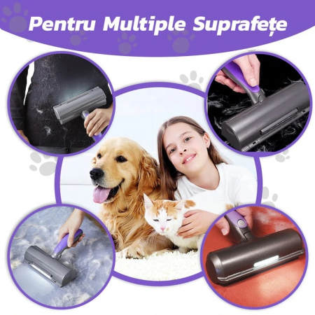 Perie pentru curatarea parului de animale VarioShop®, cu lumina LED, curatare rapida, reutilizabila, 19 x 7.5 cm, Gri/Mov [1]