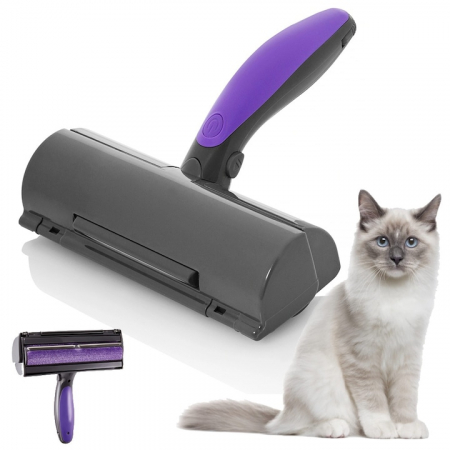 Perii, trimere si clesti animale - Perie pentru curatarea parului de animale VarioShop®, cu lumina LED, curatare rapida, reutilizabila, 19 x 7.5 cm, Gri/Mov