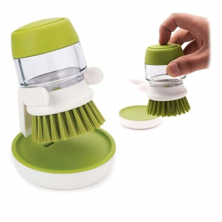 Perie pentru spalat vase VarioShop®, cu rezervor pentru detergent, universala, suport inclus, verde [10]