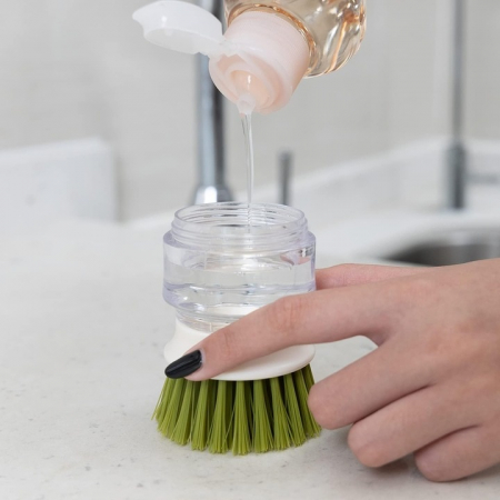 Perie pentru spalat vase VarioShop®, cu rezervor pentru detergent, universala, suport inclus, verde [11]