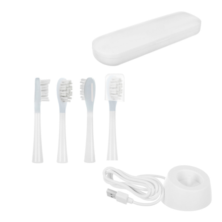 Periute de dinti electrice - Periuta de dinti sonica electrica Varioshop alba 90.000 rpm, 6 moduri de periaj, incarcare inductiva, 6 capete incluse, baterie 1200 mAh, rezistenta la apa IPX7